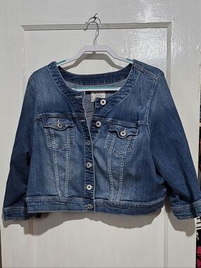 torrid Blue Denim Colarless Button-Front Jacket